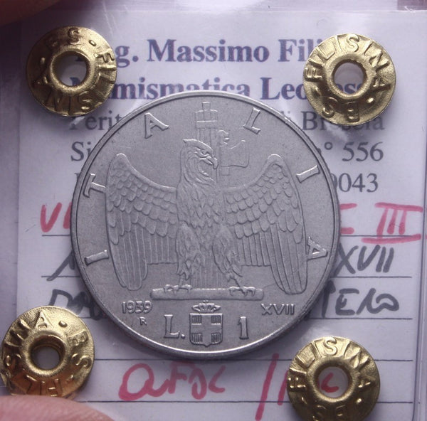 NL* VEIII ITALIA 1 LIRA IMPERO 1939 XVII MAGNETICA QFDC/FDC Perizia Filisina