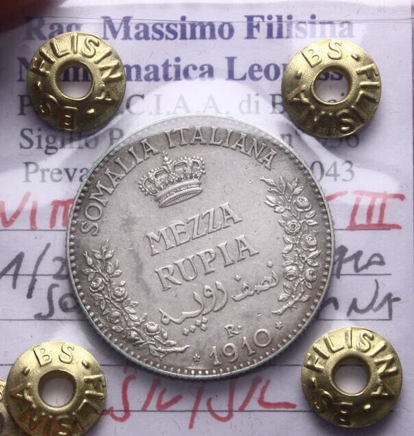 NL* VEIII SOMALIA HALF RUPEE SILVER 1910 RARE AU/VF Filisina Appraisal M