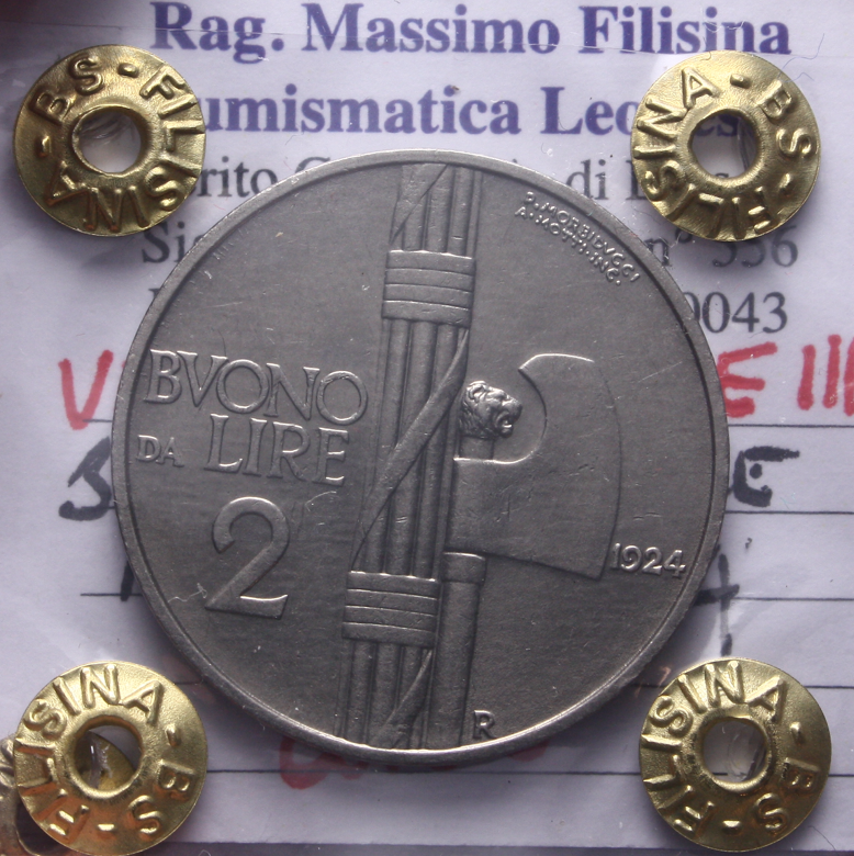 NL* VEIII ITALIA BUONO DA 2 LIRE FASCIO 1924 QFDC Perizia Filisina Massimo *2