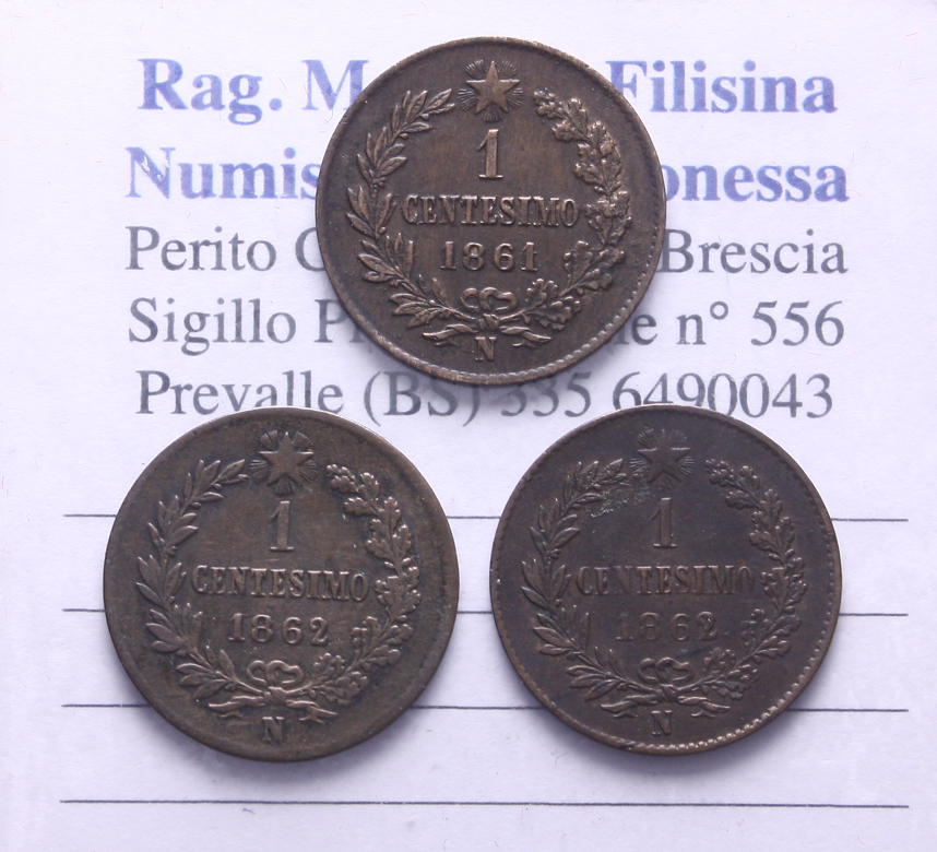 NL* VEII Lotto 3 pezzi 1 CENTESIMO Rame 1861 1862 1862 NAPOLI come da foto