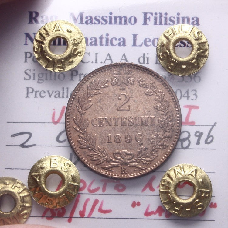 NL* UMBERTO I 2 CENTESIMI VALORE 1896 MOLTO RARO BB/SPL "LAVATO"Perizia Filisina