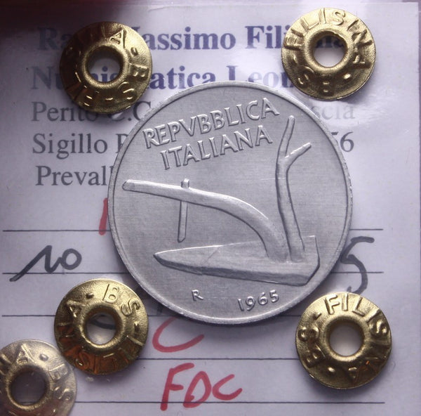NL* Italia 10 LIRE SPIGHE ARATRO 1965 FDC Perizia Filisina Massimo * 2