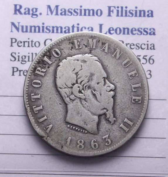 NL* VEII RE D'ITALIA 2 LIRE ARGENTO VALORE 1863 TORINO RARA OTTIMA conservazione