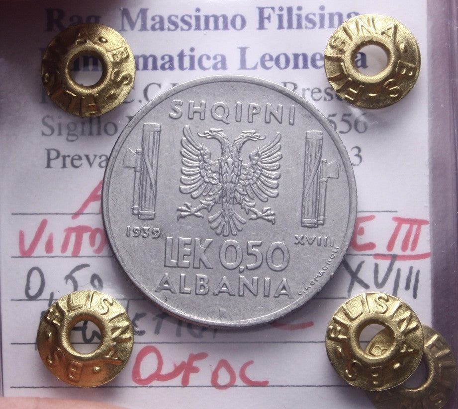 NL* VEIII ALBANIA 0,50 LEK 1939 XVIII MAGNETICA QFDC Perizia Filisina Massimo