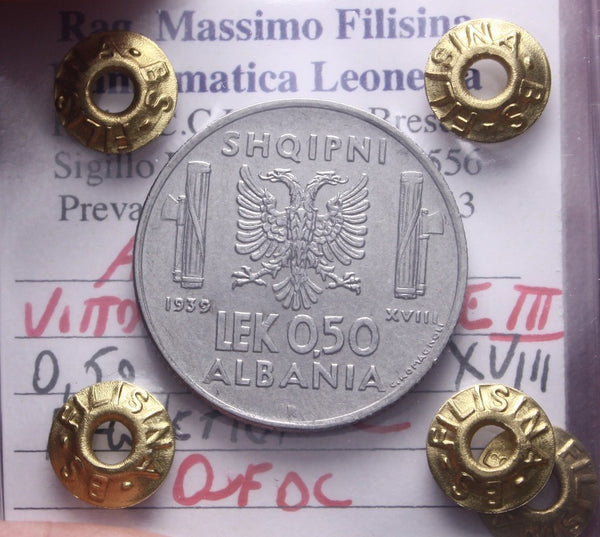 NL* VEIII ALBANIA 0,50 LEK 1939 XVIII MAGNETICA QFDC Perizia Filisina Massimo