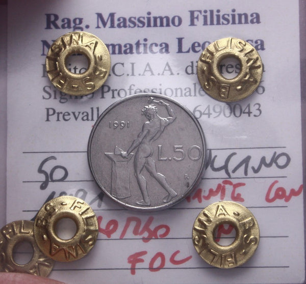 NL* ITALIA 50 LIRE 1991 VARIANTE CON ROMBO NC FDC Perizia Filisina Massimo