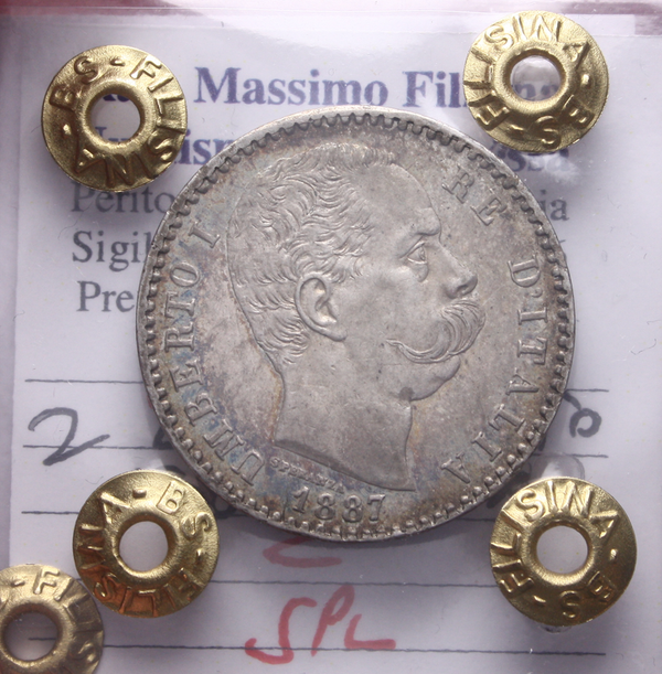 NL* UMBERTO I 2 LIRE ARGENTO 1887 ROMA SPL Perizia Filisina Massimo