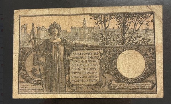 NL* VEIII BIGLIETTO DI STATO da 5 LIRE FLOREALE 5 NOVEMBRE 1916 3476