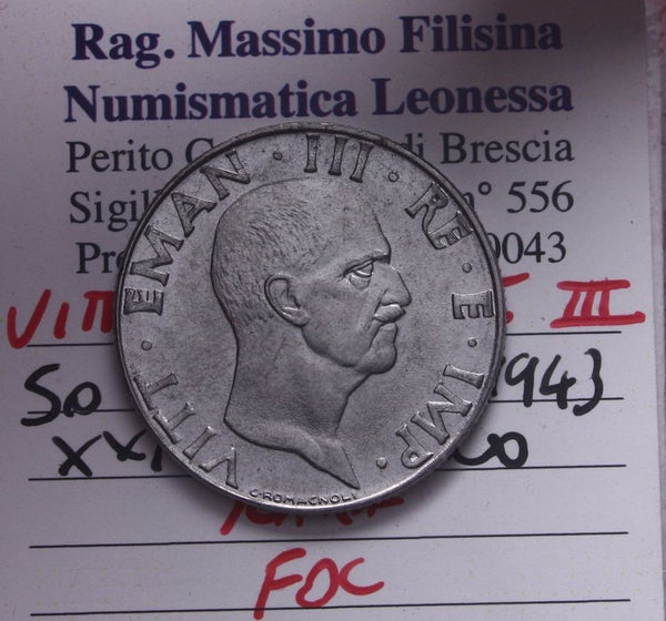 NL* VEIII ITALIA 50 CENTESIMI Impero 1943 XXI RARA FDC Perizia Filisina Massimo
