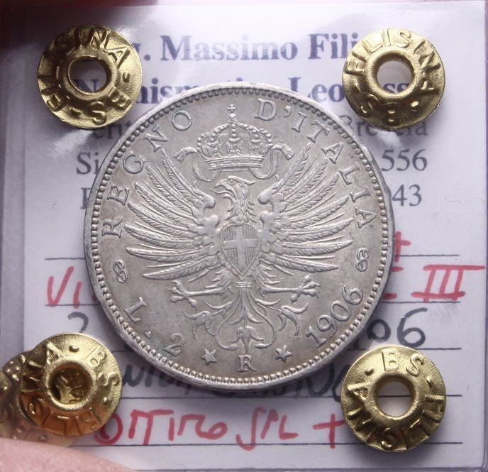 NL* VEIII 2 Lire Argento 1906 AQUILA SABAUDA OTTIMO SPL + Perizia Filisina M.