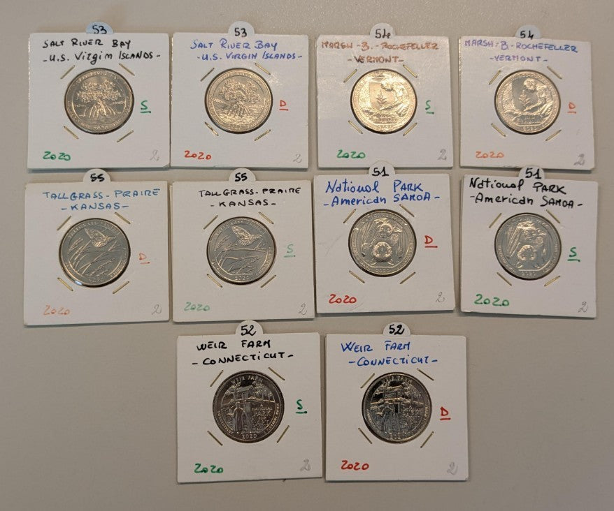 NL* USA Lotto 10 pezzi da 1/4 DOLLARO 2020 COMMEMORATIVI fdc come da foto
