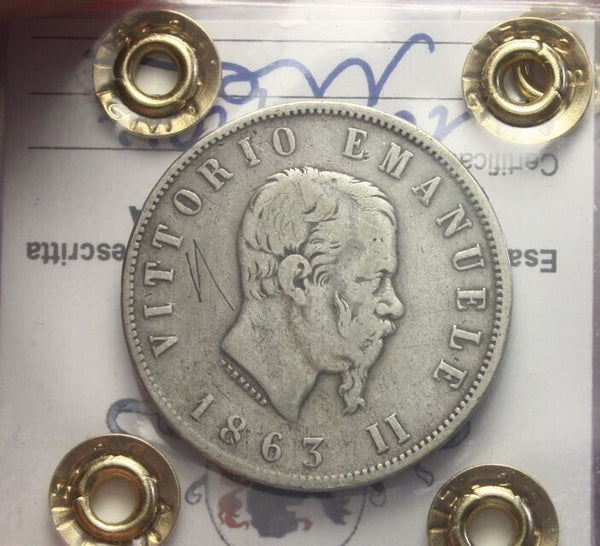 NL* VEII 2 LIRE SILVER VALUE 1863 TURIN RARE MB Appraisal FILISINA M. 