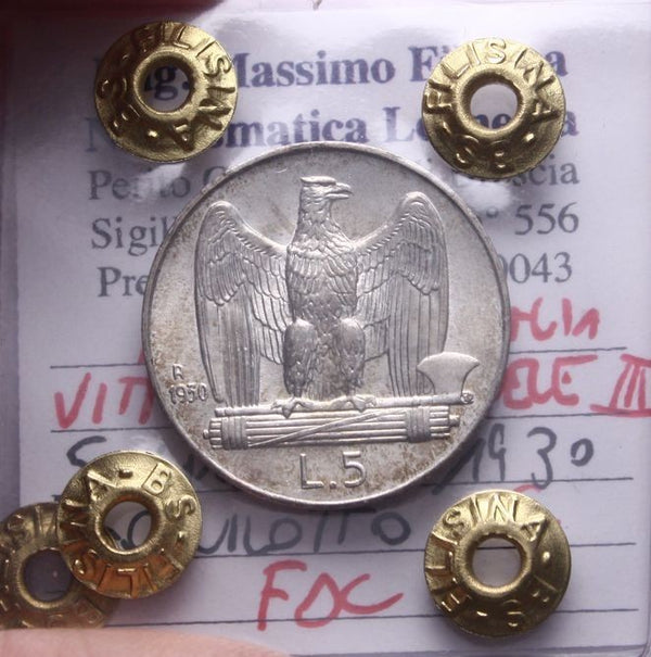 NL* VEIII Italia 5 LIRE ARGENTO AQUILOTTO 1930 FDC Perizia Filisina Massimo