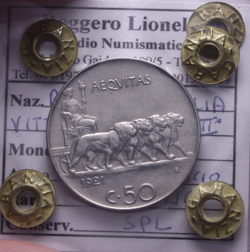 NL* VEIII 50 CENTESIMI LEONI CONTORNO LISCIO 1921 SPL Sigillo Roggero Lionello
