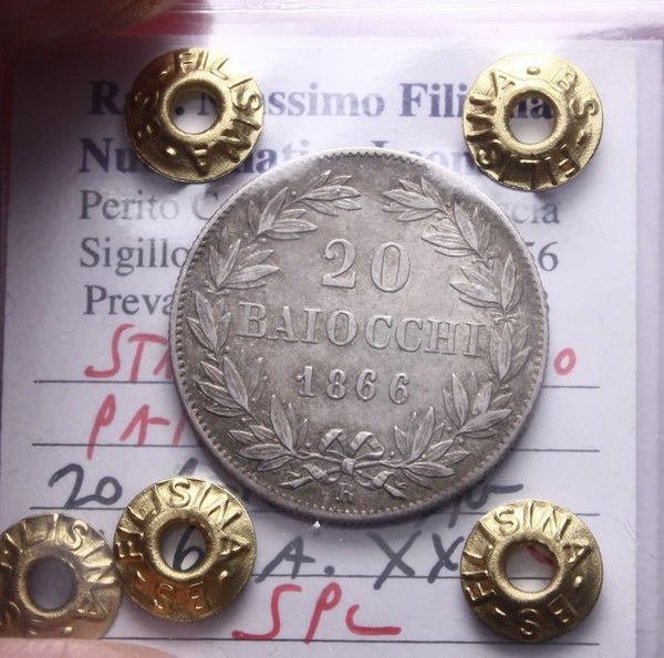 NL* STATO PONTIFICIO PAPA PIO IX 20 Baiocchi argento 1866 SPL Perizia Filisina