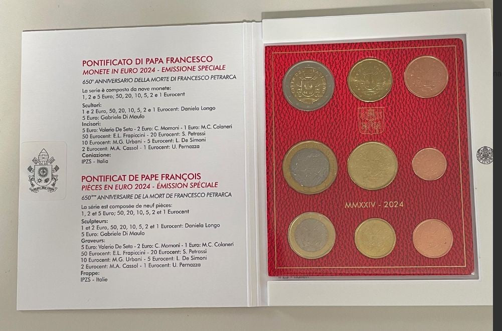 NL*VATICANO FRANCESCO Divisionale 2024 650 MORTE FRANCESCO PETRARCA 9 Valori FDC
