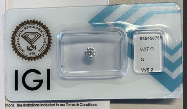 NL* DIAMANTE NATURALE Certificato IGI 0.37 CARATI Colore G VVS 2 EXC VG EX