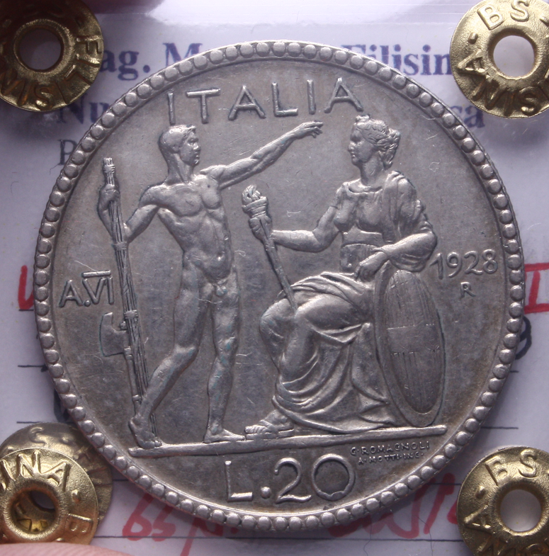 NL* VEIII 20 LIRE ARGENTO 1928 VI LITTORE RARO BB/SPL-QSPL Perizia Filisina * 2