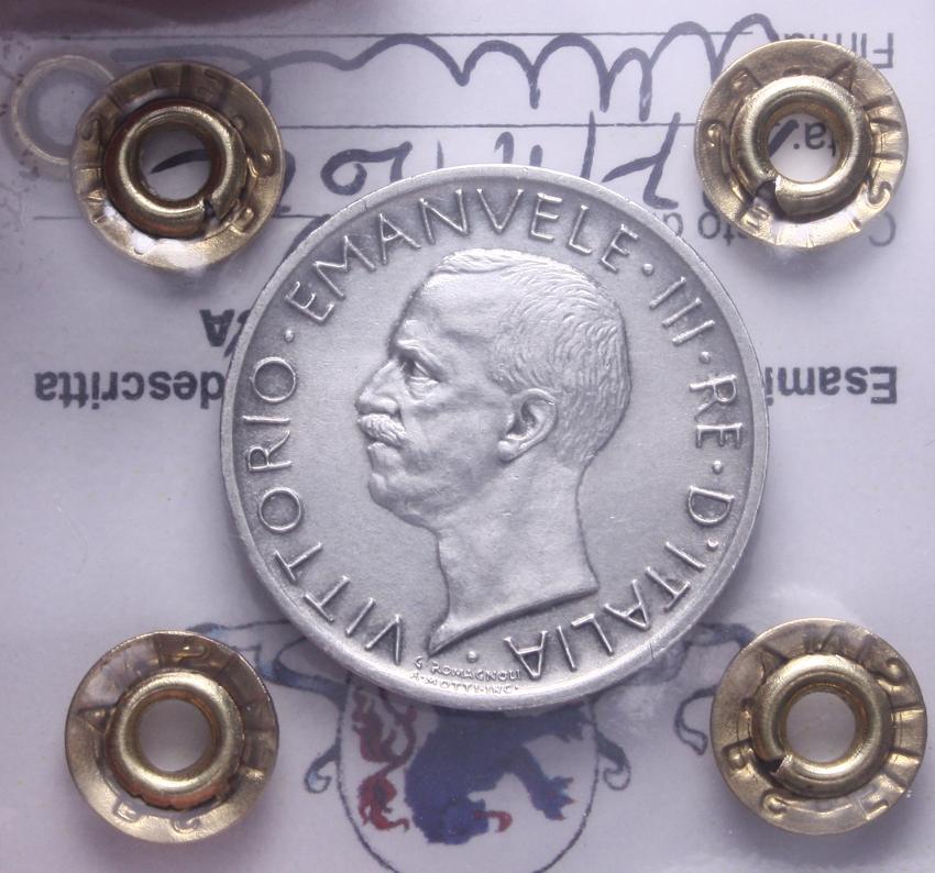 NL* VEIII Italia 5 LIRE AG. AQUILOTTO 1927 due rosette QFDC/FDC Perizia Filisina