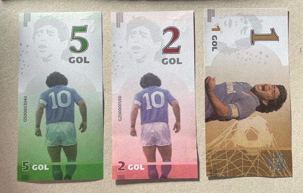 NL* Banconota Fantasia MARADONA lotto 3 pezzi  5 GOL 2 GOL 1 GOL Nuove di stampa