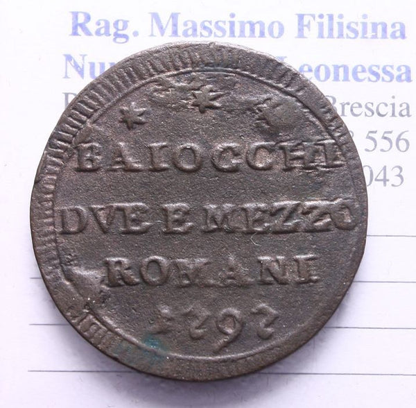 NL* STATO PONTIFICIO ROMA Sanpietrino 2 BAIOCCHI E MEZZO 1797 eccellente