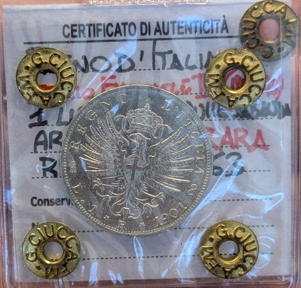 NL* VEIII 1 LIRA ARGENTO 1901 AQUILA SABAUDA RARA MSPL Perizia Ciuccarelli