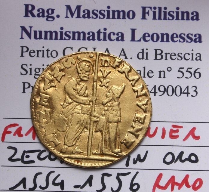 NL*VENICE Doge FRANCESCO VENIER 1554-1556 RARE AU ZECCHINO BB Filisina Certificate