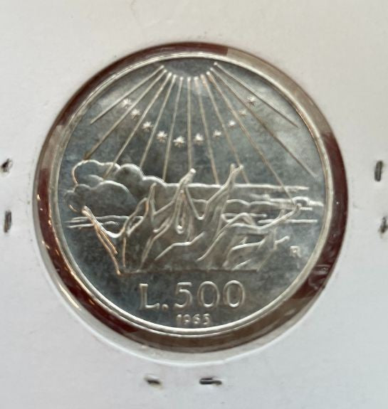 NL* ITALIA Repubblica 500 Lire Argento 1965 DANTE ALIGHIERI Fior di Conio