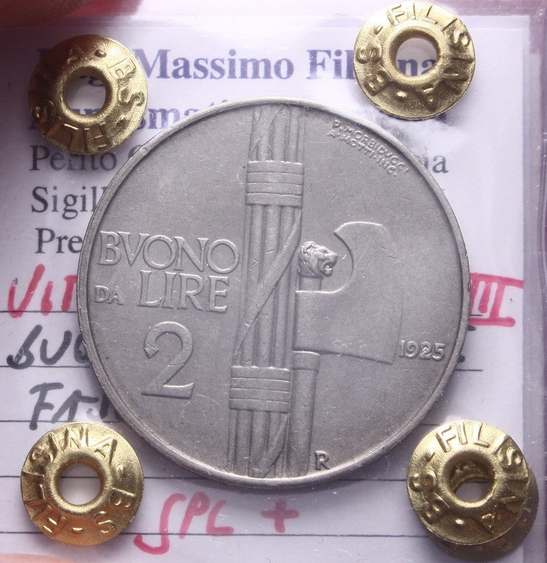 NL* VEIII Italia BUONO 2 LIRE FASCIO 1925 SPL + Perizia Filisina Massimo