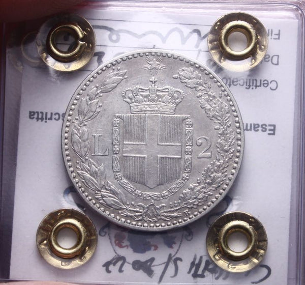 NL* UMBERTO I ITALIA 2 LIRE ARGENTO 1897 ROMA SPL+ Perizia Filisina Massimo