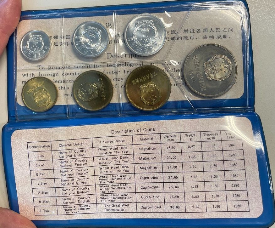 NL* PEOPLE'S BANK OF CHINA 1980 7 Coins Uncirculated Black Holder set Very Rare