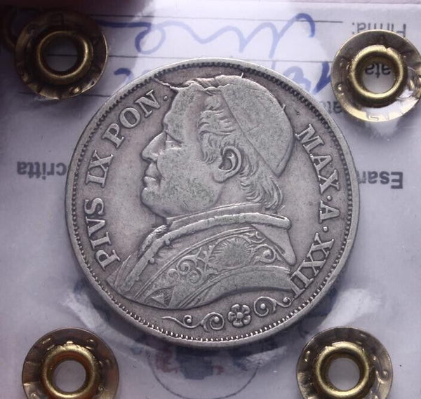 NL* PAPAL STATES POPE PIUS IX 2 LIRE AG 1867 VF+ Filisina M. appraisal