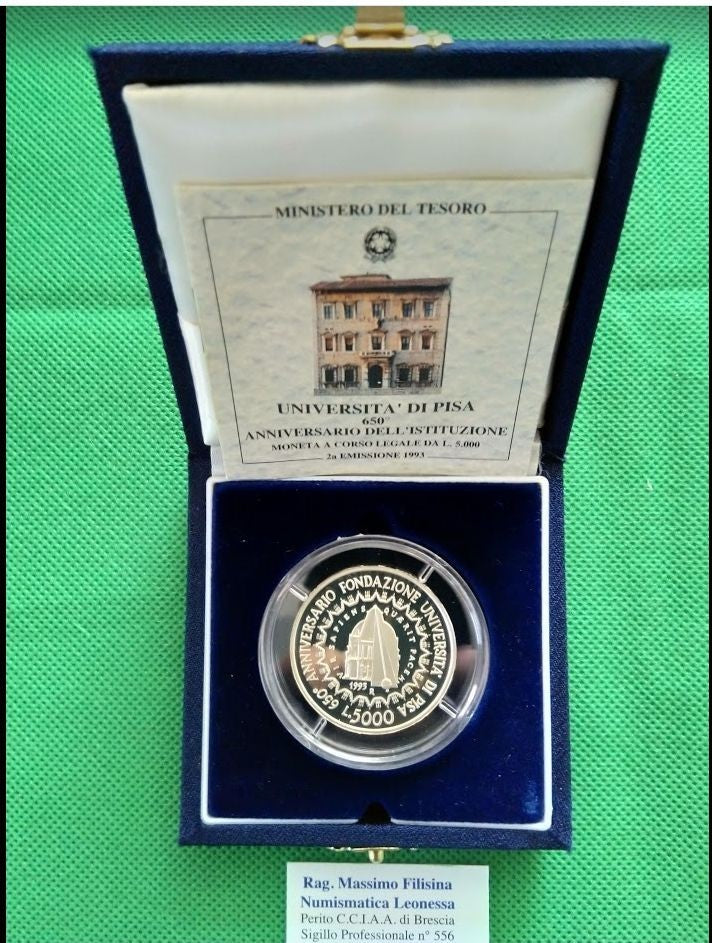 NL*ITALIA 500 Lire Argento 1993 UNIVERSITA' DI PISA PROOF FS SET Originale zecca