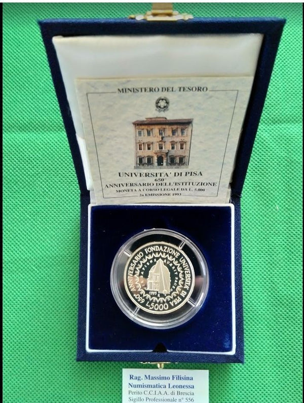 NL*ITALIA 500 Lire Argento 1993 UNIVERSITA' DI PISA PROOF FS SET Originale zecca