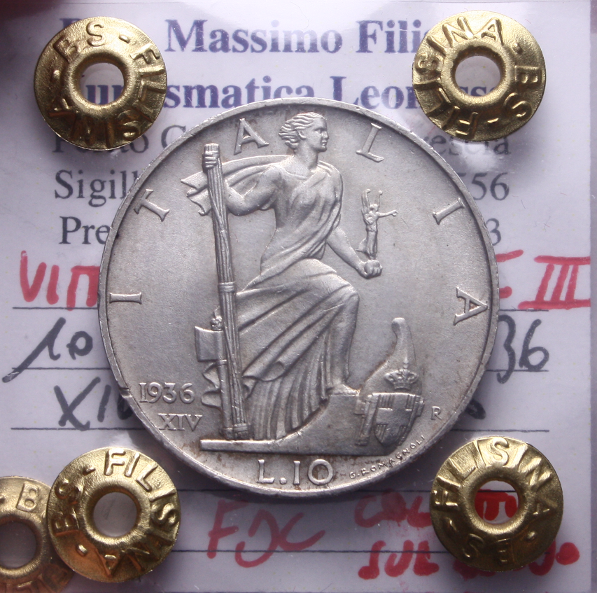 NL* VEIII 10 LIRE ARGENTO IMPERO 1936 XIV FDC COLPETTI Perizia Filisina Massimo