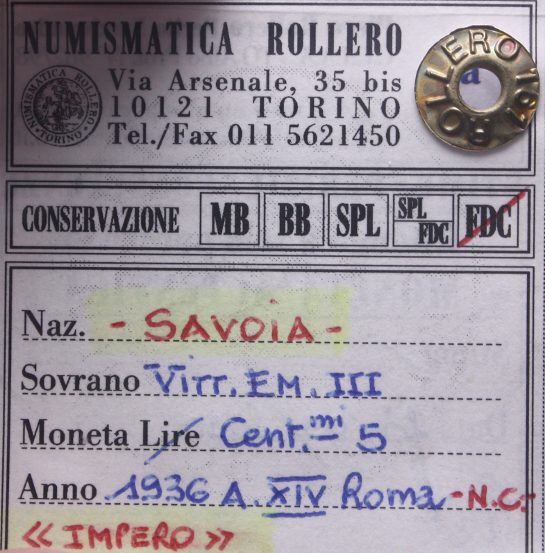 NL*VEIII 5 CENTESIMI RAME IMPERO 1936 XIV NC FDC Perizia Rollero Piero