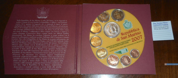 NL* SAN MARINO Divisionale 2007 9 VALORI 5 euro ARGENTO FDC SET zecca