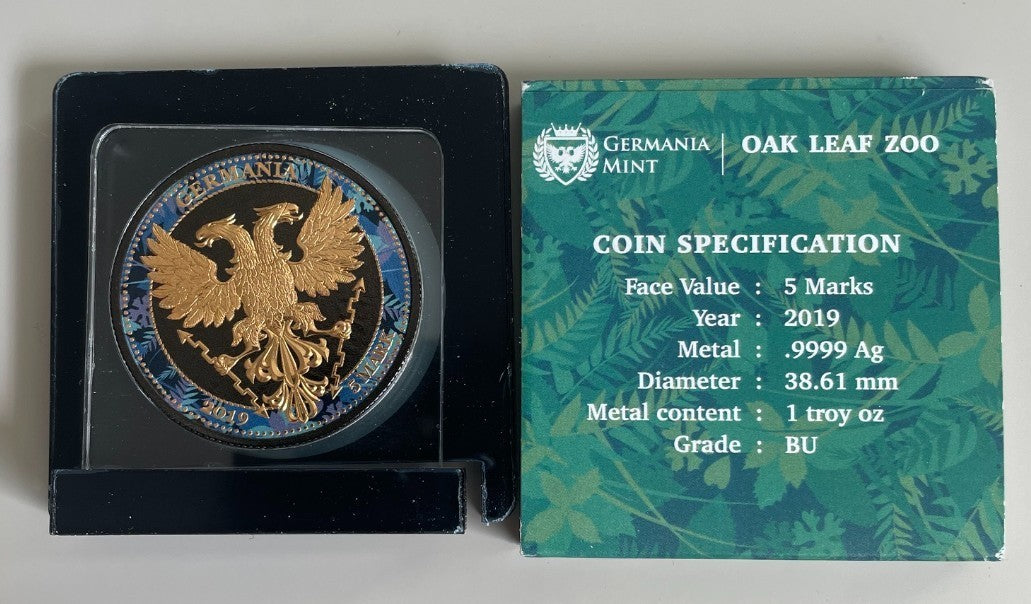 NL* GERMANIA 5 MARCHI 2019 OAK LEAF ZOO 1 Oncia OZ ARGENTO PURO Lupo