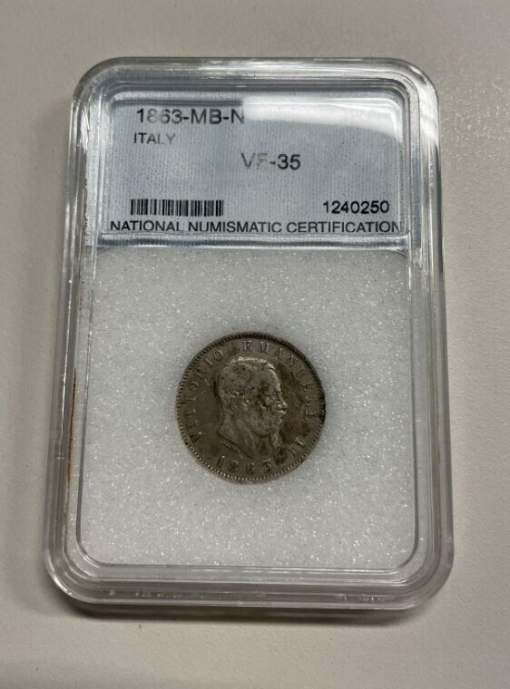 EN* VE II ITALY 1 SILVER LIRA 1863 MILAN VF 35 Certified NNC