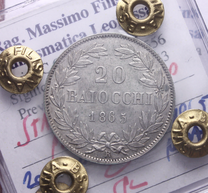NL* STATO PONTIFICIO PAPA PIO IX 20 BAIOCCHI Argento 1865 SPL Perizia Filisina