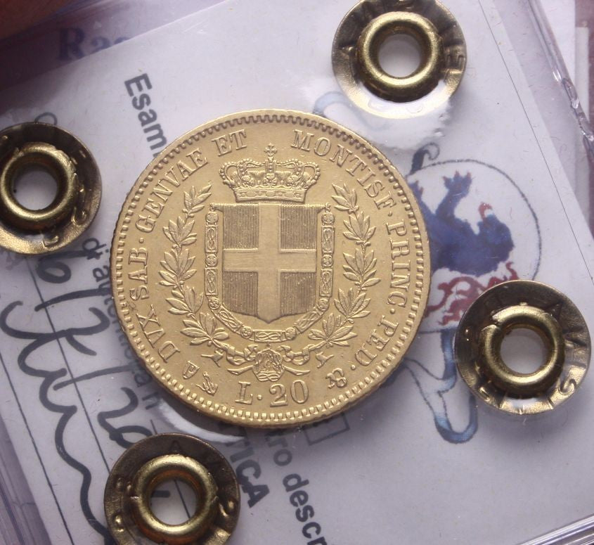 NL* SAVOIA VITTORIO EMANUELE II 20 Lire ORO 1850 GENOVA SPL Perizia Filisina M.