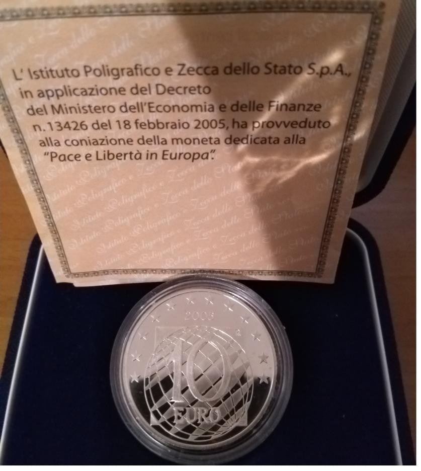NL* ITALIA Repubblica 10 EURO Argento 2005 PACE E LIBERTA' IN EUROPA PROOF FS