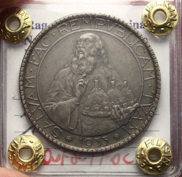 NL* SAN MARINO 20 Lire ARGENTO 1933 Roma QFDC/FDC Perizia Filisina Massimo