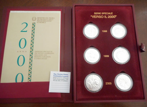 NL* ITALIA SERIE COMPLETA VERSO IL 2000 3 Trittici Argento 1998 199 2000 FDC set