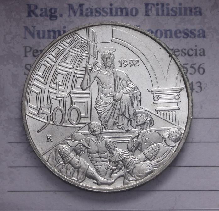 NL*ITALIA 500 Lire Argento 1992 PIERO Della FRANCESCA FDC da Divisionale zecca
