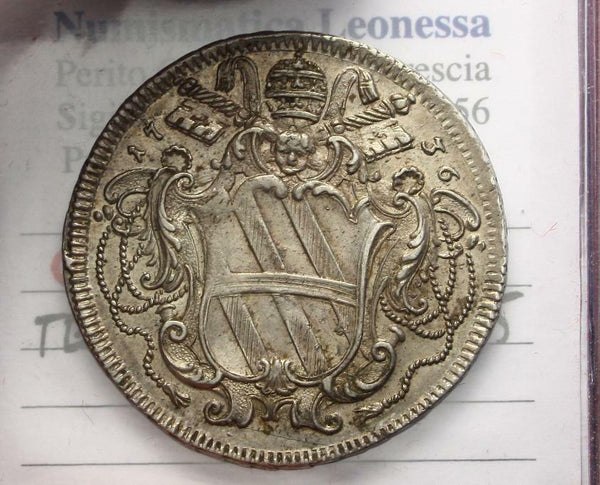 NL* ROMA Papa Clemente XII TESTONE Argento 1736 IV RARA Splendida conservazione