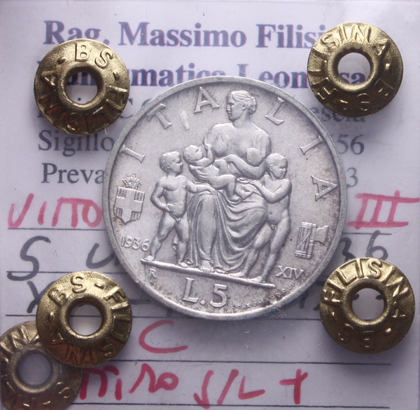 NL* VEIII 5 LIRE ARGENTO FECONDITA' 1936 XIV OTTIMO SPL+Perizia Filisina Massimo