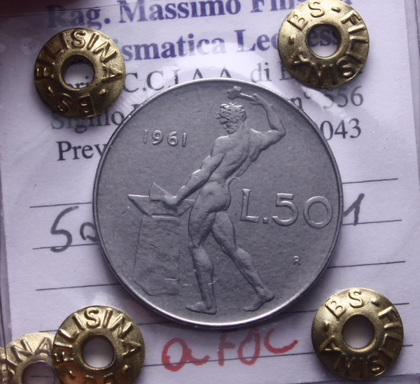NL* ITALIA Repubblica 50 LIRE VULCANO 1961 QFDC Perizia Filisina Massimo