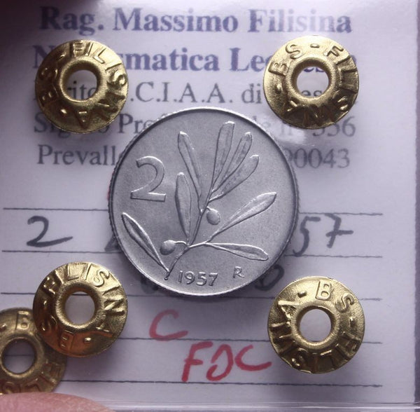 NL* Italia Repubblica 2 Lire ULIVO 1957 FDC Perizia Filisina Massimo