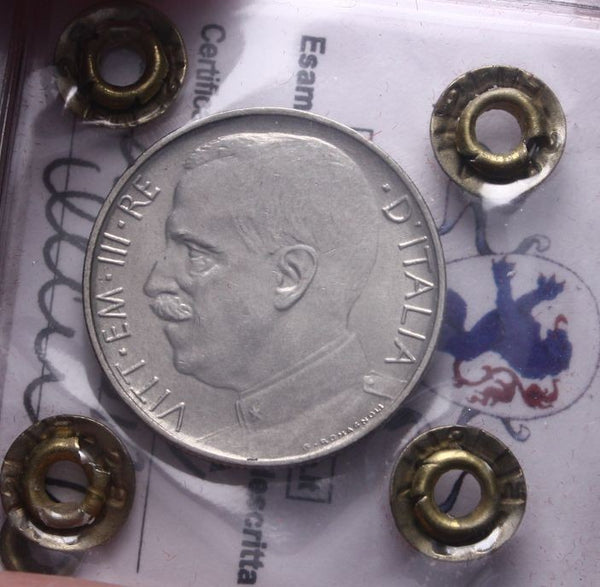 NL* VEIII 50 CENTESIMI LEONI CONTORNO RIGATO 1925 SPL+ Perizia Filisina M